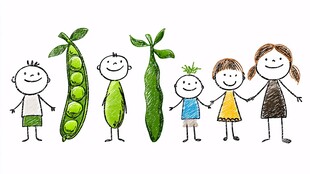 儿童与蔬菜的欢乐手绘场景