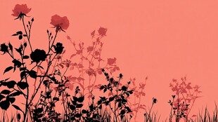 粉色背景下的花卉剪影