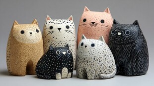 可爱猫咪陶艺摆件集合