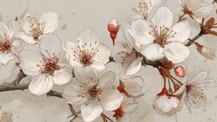 洁白绽放的烂漫樱花枝