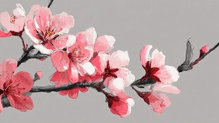 手绘粉色娇艳桃花枝