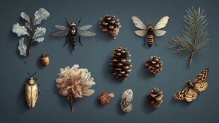 自然标本 昆虫与植物集合