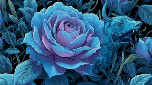 梦幻蓝玫瑰与神秘狼影