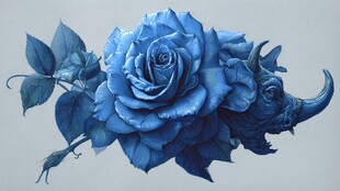 蓝色玫瑰与犀牛头奇幻组合