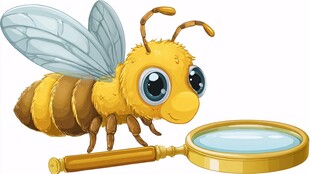 可爱蜜蜂与放大镜卡通图