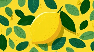 黄色柠檬与绿叶插画