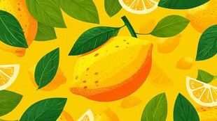 清新柠檬叶果插画图案