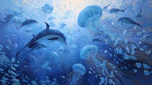 梦幻海底 海豚与水母共舞