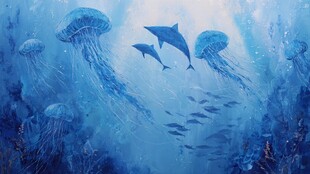 梦幻海底 海豚与水母共舞