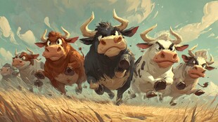 奔跑的卡通牛群