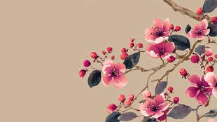 枝头绽放的娇艳粉色花朵