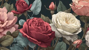 多彩玫瑰绽放浪漫花卉图景