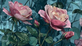 梦幻粉色玫瑰插画