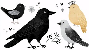 四只风格各异的可爱小鸟