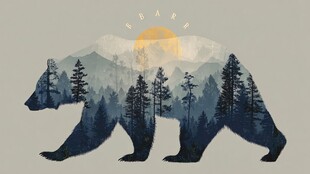 熊形山林景观插画