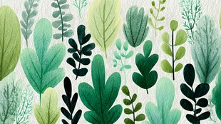 清新绿叶水彩植物图案