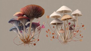 多彩蘑菇插画 自然之美