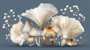 梦幻白色蘑菇与小花组合