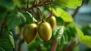 枝头鲜嫩的猕猴桃果实