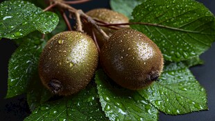 带露猕猴桃与翠绿叶片