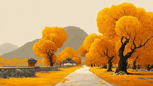 秋日金黄树林中的静谧小道