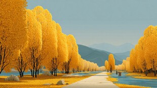 秋日金黄林荫道美景