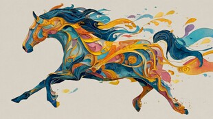 梦幻色彩奔腾骏马图