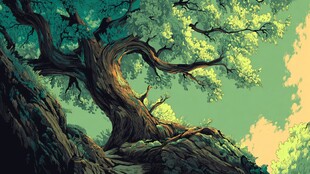 奇幻巨树屹立山间