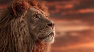 夕阳下威严的雄狮