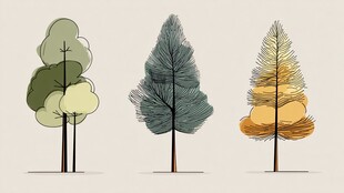 三棵风格各异的简约树木