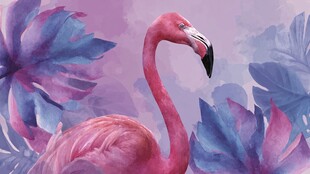 梦幻粉火烈鸟与斑斓花叶