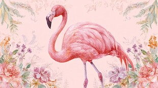 粉色火烈鸟置身花卉世界