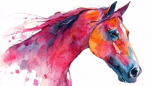 彩色泼墨骏马水彩画