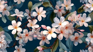 蓝底素馨花精美花卉图案