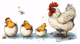 母鸡伴小鸡破壳温馨场景