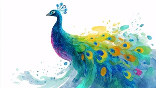 水彩绘孔雀 绚丽多姿