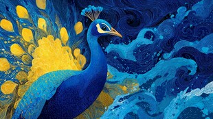 梦幻蓝孔雀与绚丽背景