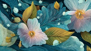 梦幻花卉叶的精美插画