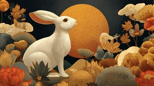 月夜白兔伴繁花