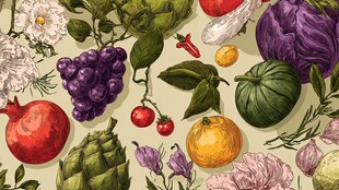 手绘多彩果蔬花卉图案