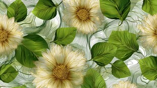 花卉绿叶无缝图案背景