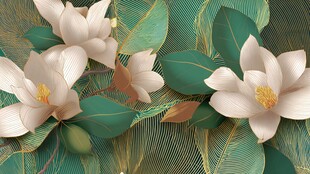 玉兰花叶的精美插画