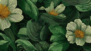 手绘花卉绿叶精美图案