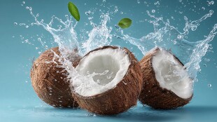 新鲜椰子破开溅出水花