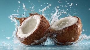 椰汁飞溅的新鲜破开椰子