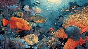 海底缤纷鱼群与珊瑚景观