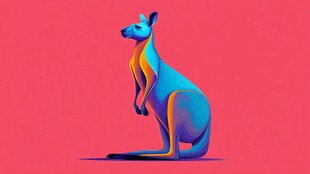 彩色袋鼠立姿插画
