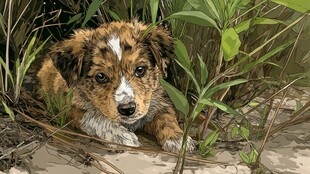 草丛中的可爱小狗