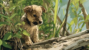 草丛中的可爱小狗