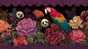花卉鹦鹉熊猫的梦幻图案